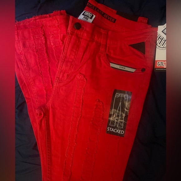 Men’s Red Stacked Pants frayed Size 32/34 - Picture 1 of 8